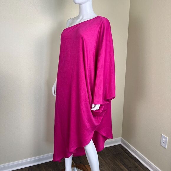 Vici Women's Size S Pink One Shoulder Satin Kaftan Maxi Dress Pullover Flowy - Picture 14 of 14
